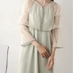 Bab チュールカーデ×キャミワンピSET M グリーン 結婚式