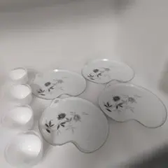 ノリタケ花柄プレート&ガラスカップ各 4点