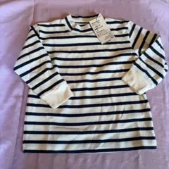 ハイネック長袖Tシャツ ネイビーボーダー 100 新品タグ付き