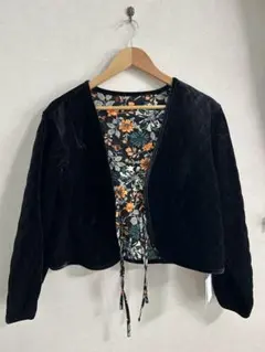 LOWRYS FARM　ローリーズファーム　黒ベルベット花柄カーディガン