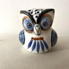 ①縁起物として人気のふくろうの藍色陶器製の貯金箱 - メルカリ