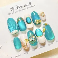 【オーダー】海　夏ネイル　シェルネイル　ブルーネイル　うるうる　ネイルチップ