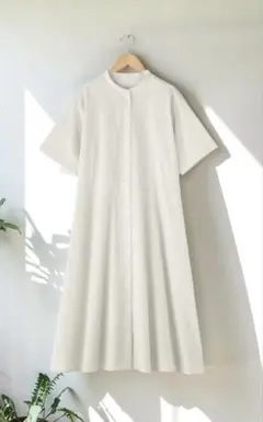 無印良品　涼感　半袖シャツワンピース　アイボリーチェック.XL