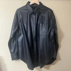 GU フェイクレザーシャツ ブラック M レザージャケット