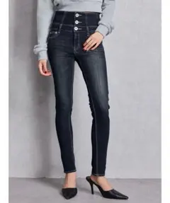 GYDA ハイウエストウエストクロススキニーデニムパンツ M