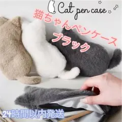 ブラック　猫 ペンケース ぬいぐるみ ねこ もこもこ　ネコ　ふわふわ　筆箱