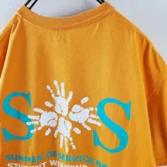 US古着カレッジイラストロゴプリントTシャツカットソーオレンジM古着女子男子