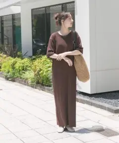 ブラウン カットソーワンピース フリーサイズ