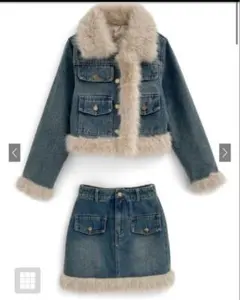ショート丈ジャケット×ミニスカートファーデニムセットアップ[gc286]グレイル