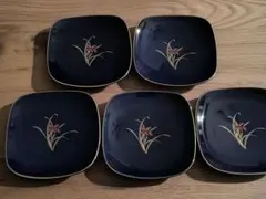 【未使用・箱付】HOYA CHINA 銘々皿 5客セット 瑠璃色 金彩 蘭