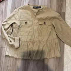 ZARA 　ザラ　ノーカラージャケット　ベージュ系　M 　春秋羽織り