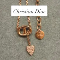 Christian Dior ネイビー ハート チャーム ネックレス クリスタル