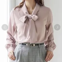 ピンク リボンボウタイブラウス