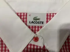 LACOSTE ラコステ 半袖シャツ 赤 白 ギンガムチェック ボタン 襟付き
