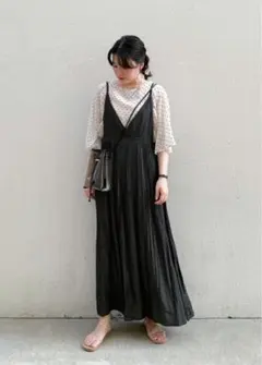 ロペピクニック　カシュクールプリーツキャミワンピース　かグレー