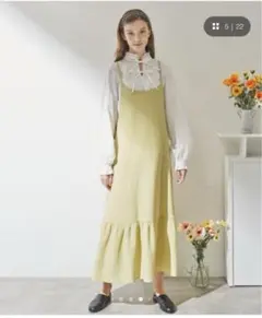ライトグリーン【バックリボンで長さ調節】ぽこぽこキャミワンピース