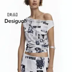 美品 Desigual デシグアル ドレープ新聞Tシャツ ノースリーブ XLのサムネイル