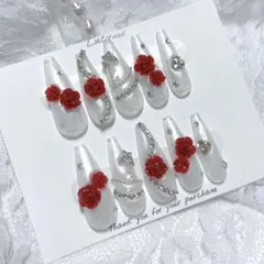 ネイルチップ 現品オーダー ちゅるん ワンホン 韓国 ガーリー 量産型 白 赤