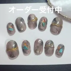 【オーダー】ブラック×ブラウン 大理石柄 ターコイズ 天然石付き