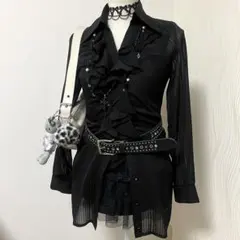 00s CECIL McBEE 豪華フリル シアーシャツ y2k ダークコア