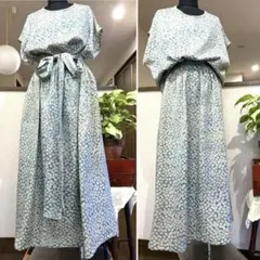 【着物リメイク】セットアップ　ブラウス&マキシ丈スカート　リボンおまけ　小紋③