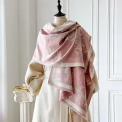 大判ストール カシミヤ調 花柄 ピオニーピンク 膝掛け 大人 かわいい ②