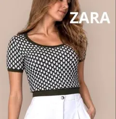 ZARA 半袖ニットトップス チェック柄　S クロップ丈のサムネイル
