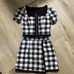 チェック柄クロップトップ＆スカートセット