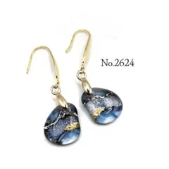 No.2624 アルコールインクアートのワンポイントピアス ハンドメイドピアス
