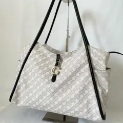 【美品】ゲラルディーニ　トートバッグ　ソフティ　総柄　ロゴ金具　ピンクベージュ