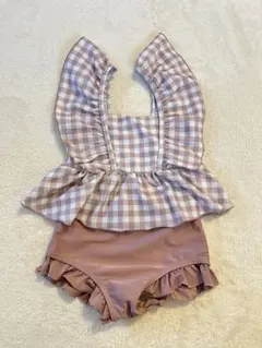 女の子用チェック柄セパレート水着