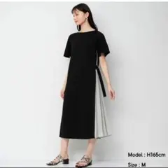 GU サイドプリーツ コンビネーション ワンピース ブラック 半袖 M