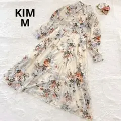 キム 花柄ロングワンピース シアー シースルー M フェミニン 透け感 春 夏