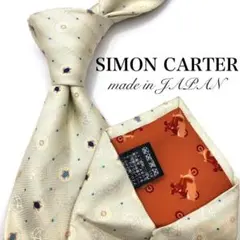 【美品】SIMON CARTER 亀 小紋柄 ドット ストライプ 白 ホワイト
