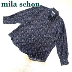 美品★ミラショーン 総柄シルクシャツ 長袖 黒ブラック 総柄 絹100％ 50のサムネイル