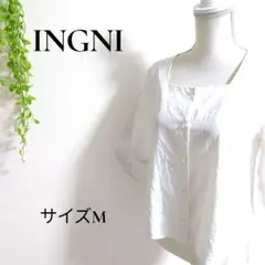 b2557 INGNI イング ニット風 シフォン袖 スクエアネックブラウス M