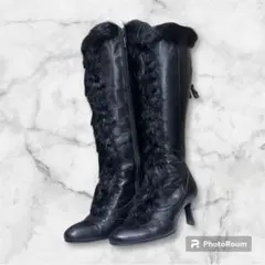 Untitled Y2K fur leather long boots