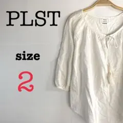 PLST プラステ【2】レディース　7分袖シャツトップス　ホワイト　綿100%