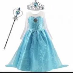 プリンセスドレス　エルサ風　130 cm ティアラ ステッキ付き！