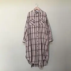 ラグマシーン　チェックワンピース　コットンロングシャツ 綿100%