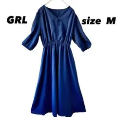 GRL グレイル ロング ワンピース M 紺色 藍色 フレア