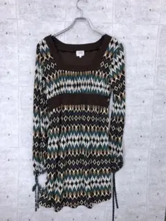 00s y2k レトロ TK T 古着 幾何学模様 切替カットソーワンピ