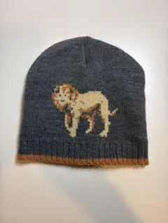 ZARA ライオン刺繍 ニット帽 グレー　52〜54cm程度