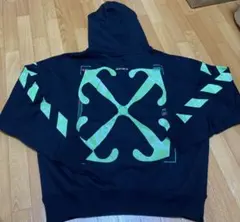 OFF-White フード付きパーカー ブラック/グリーン