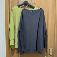 7-ID concept. 長袖ニット　チャコールグレー&黄緑（2枚セット）