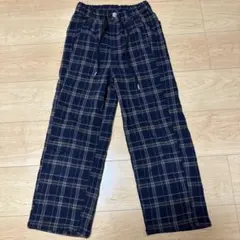 ピンクラテ⭐︎ネイビーとベージュのチェック柄ロングパンツ140