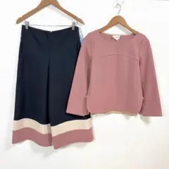 【美品】 Jocomomola ワイドパンツセットアップ 40 くすみピンク×紺