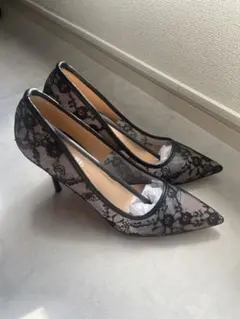 ブラックレースハイヒールパンプス