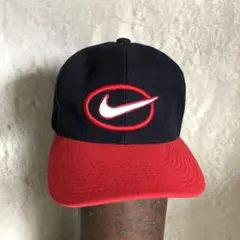 激レア 90s 鍔裏緑 NIKE ナイキ ベースボールキャップ ネイビー&赤