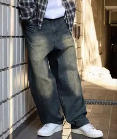 ダークブルー ワイドレッグデニム